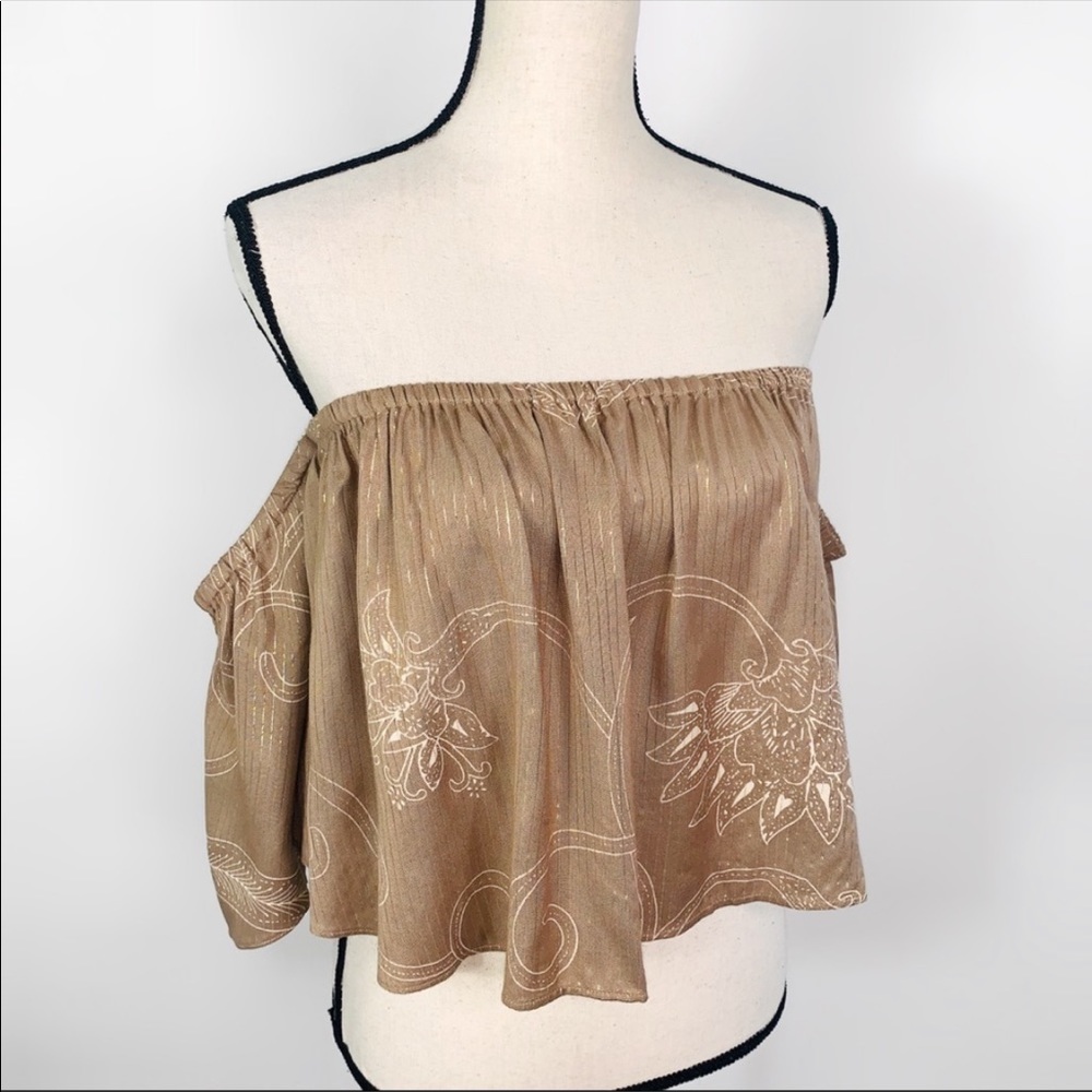 Cleobella Tan Gold Off Shoulder Ruffle Crop Top - Picture 5 of 8